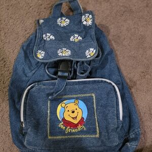 Denim Kids Backpack with Pooh Bear Design